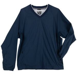 Adidas Golf Windbreaker Men's Medium V-Neck Long Sleeve Navy Blue Silver Logo
